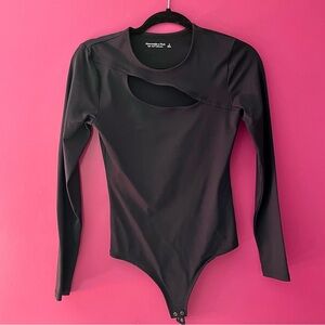 Abercrombie & Fitch Soft Collection Black Long Sleeve Cut Out Neckline Bodysuit